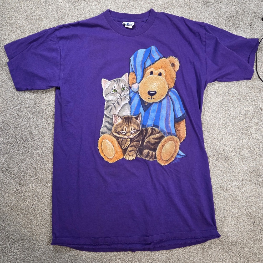 Vintage Lollipop Teddy Bear Cat Night Time Tee